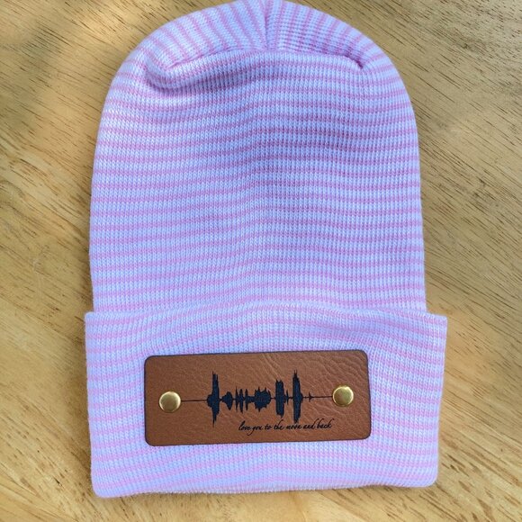 Love You To The Moon And Back Soundwave Newborn Baby Beanie - Pink - Not Custom - Picture 1 of 9